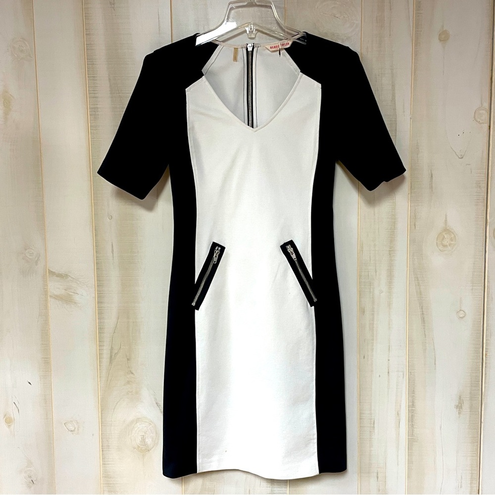 Rebecca Taylor Black And White V Neck Short Sleeve Dress, Sz 2